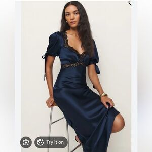 Reformation x Kacey Musgraves Stella Silk dress in Navy. NWT.